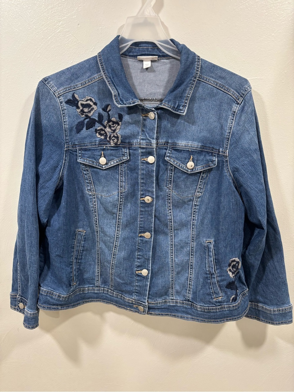 Westport Denim Embroidered Floral Jacket - Blue Womens 2X